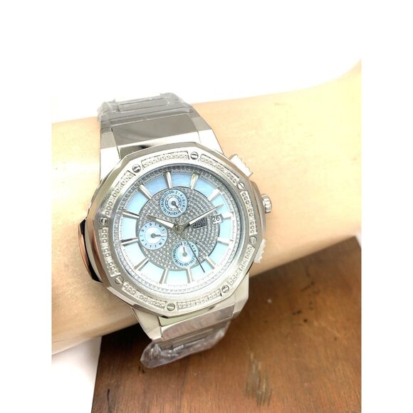 JBW Men's Watch JB-6101-M Saxon Swiss Quartz Diamond Blue Dial Silver Steel 48mm - Picture 11 of 14
